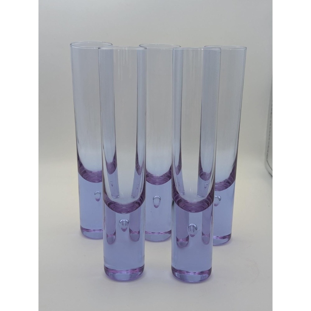 Vintage Neodymium Alexandrite Glass Bud Vase Controlled Bubble Set of 5 Lavender